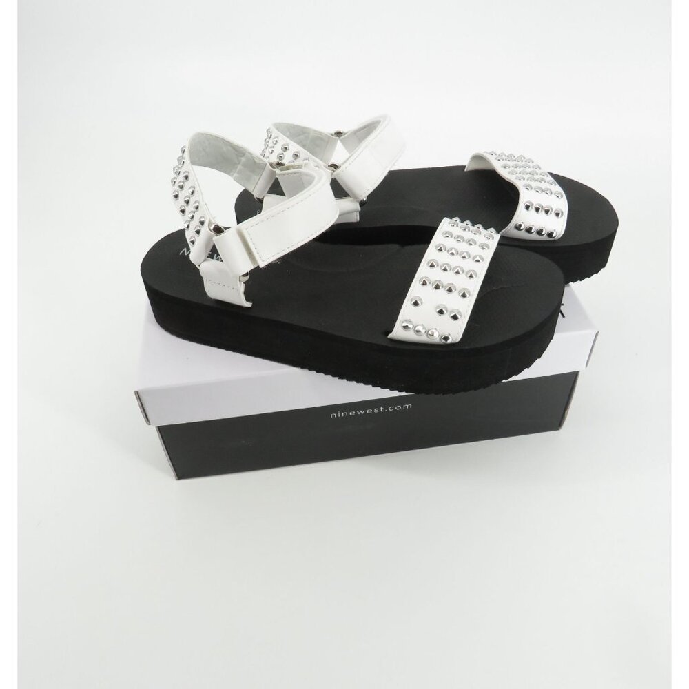 Nine West Women's Studded White Platform Sandals Adjustable Straps Size 9 NIB